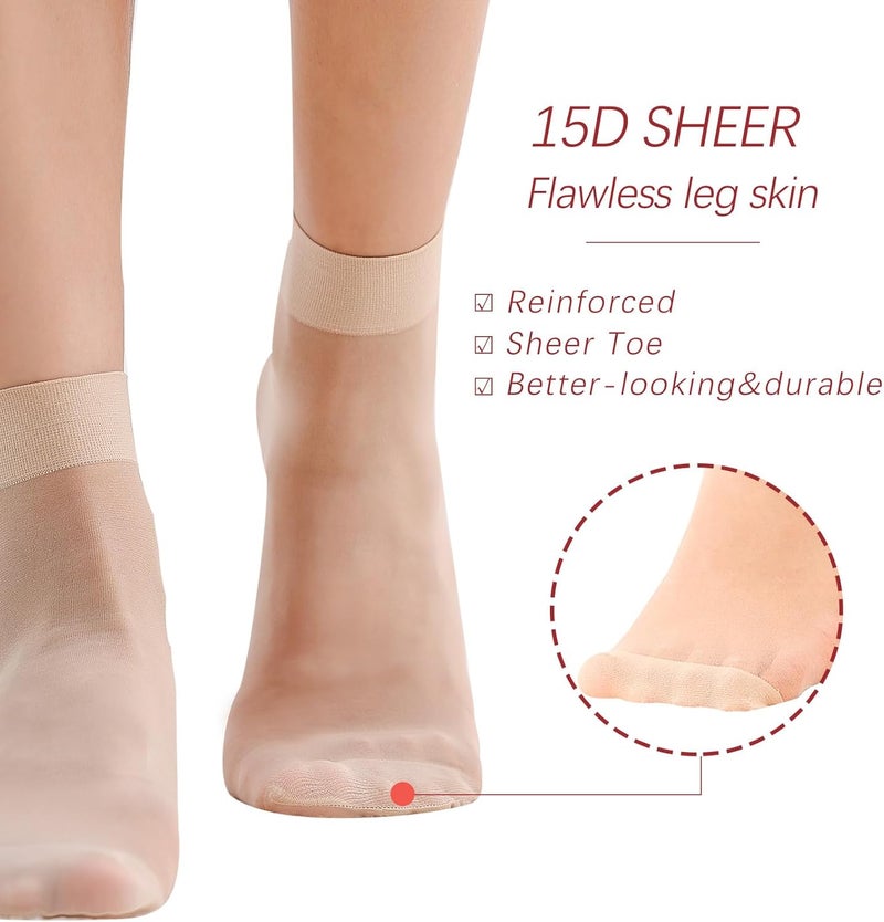 FeinYee 9 Pairs(in Gift Box) Ankle Sheer Socks For Women,Premium 20D Reinforced Toes in Black & Nude One Size - Image 3